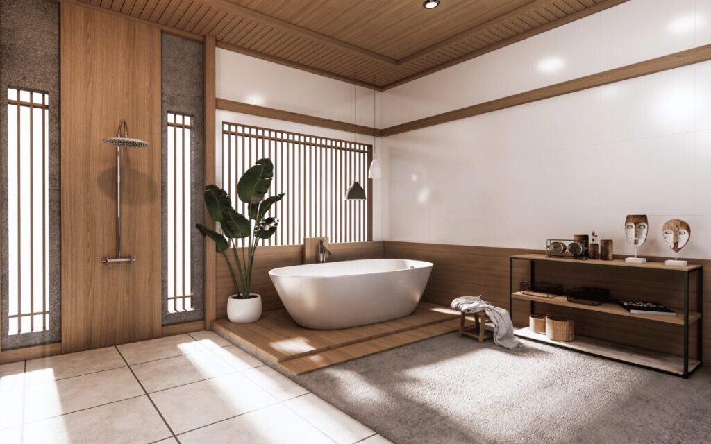 Ambiente con materiales naturales como madera y piedra
